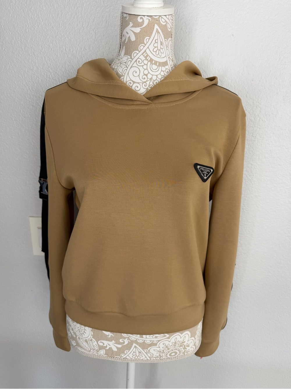 Prada Camel/Tan Hooded Sweatshirt with Logo Triangle (NEW)